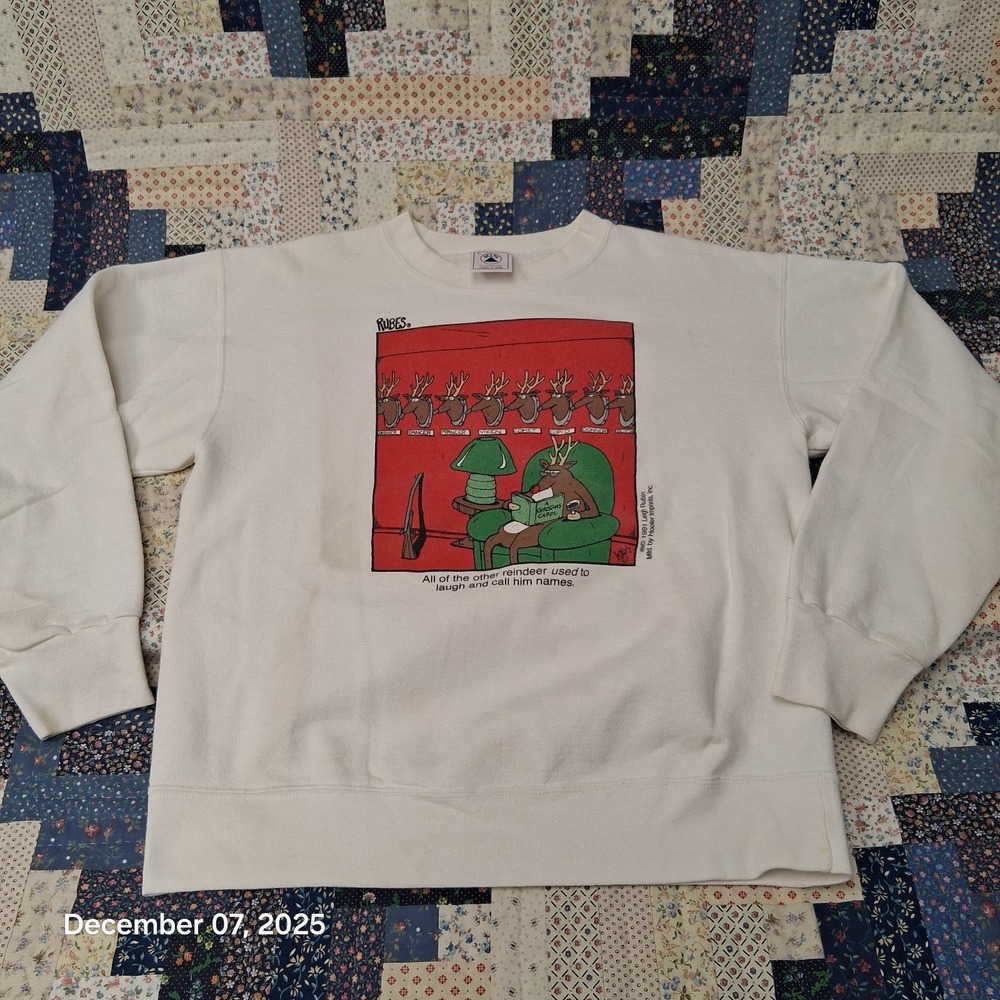 Vintage 90s Funny Christmas Sweatshirt RUBES Reindeer Call Him Names Sz Large